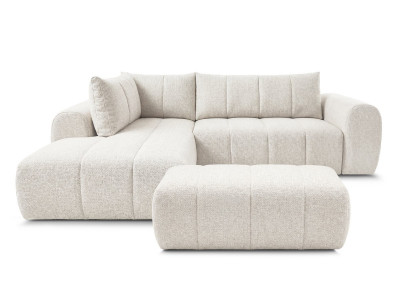 Canapé d'angle L fixe NESTY tissu chiné avec pouf