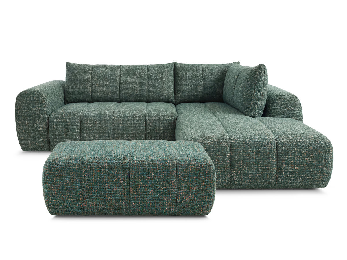 nesty vaste l-vormige hoekbank in gemêleerde stof met voetenbank gekleurd donkergroen