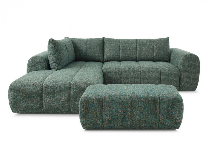 Canapé d'angle L fixe NESTY tissu chiné avec pouf