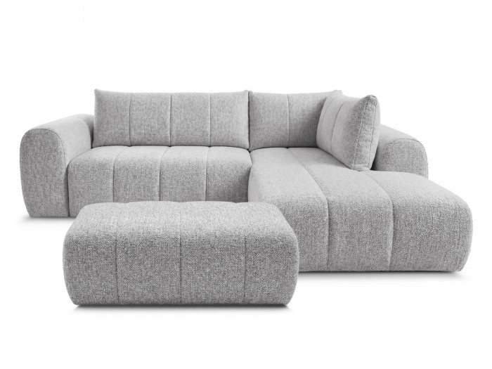 Canapé d'angle L fixe NESTY tissu chiné avec pouf