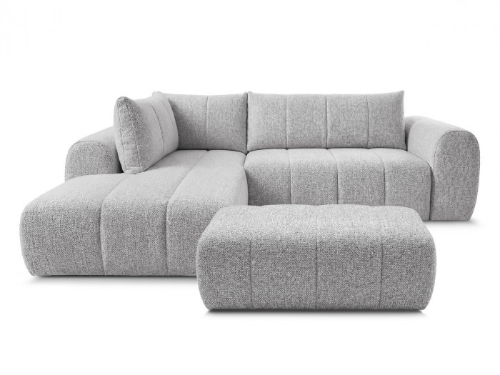 Canapé d'angle L fixe NESTY tissu chiné avec pouf
