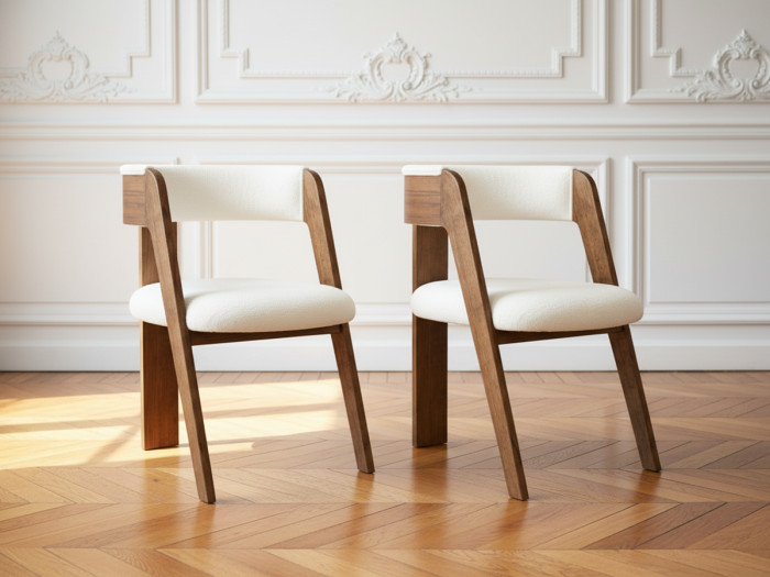 Lot de 2 chaises BORELY placage chêne massif et tissu bouclette