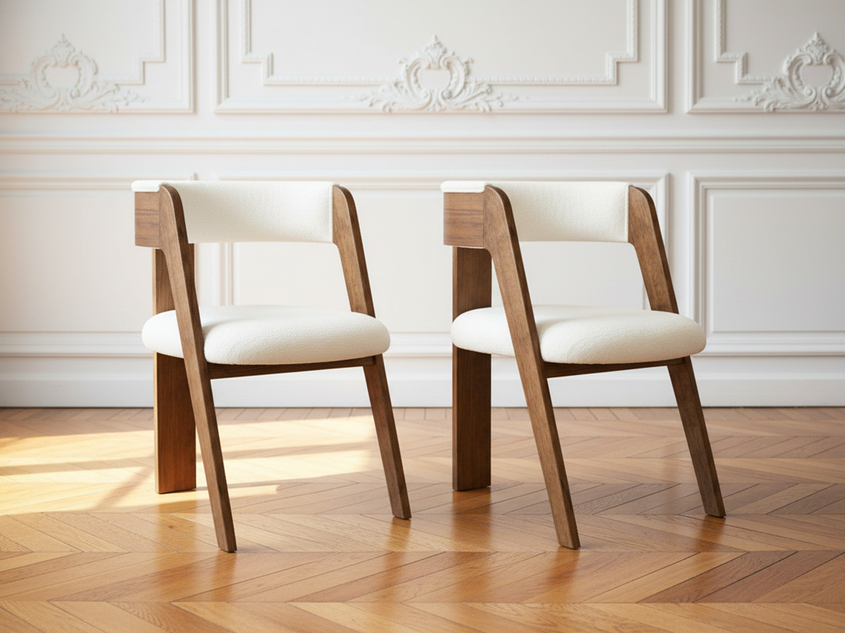 Lot de 2 chaises BORELY placage chêne massif et tissu bouclette