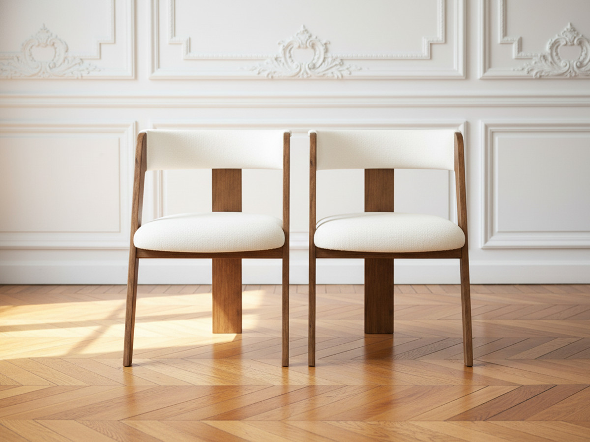 Lot de 2 chaises BORELY placage chêne massif et tissu bouclette