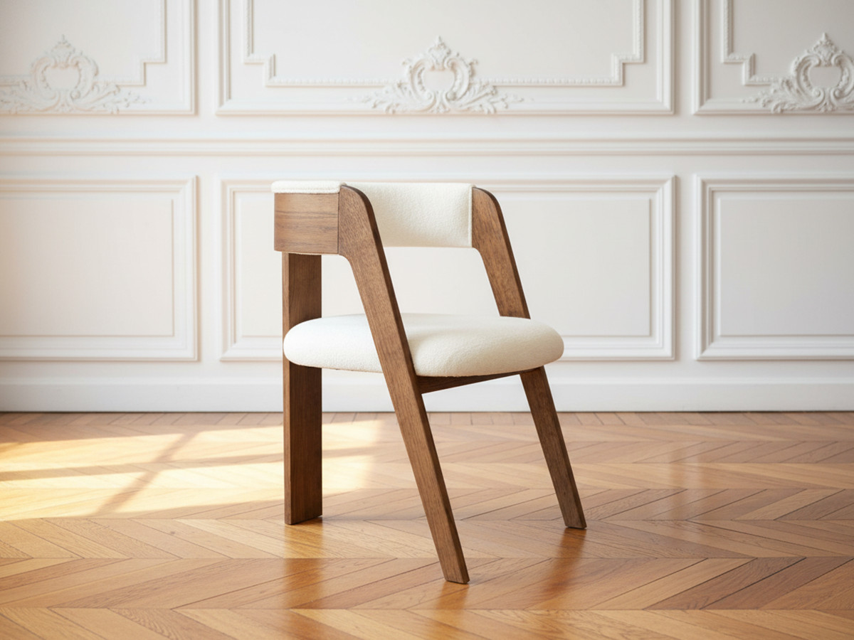 Lot de 2 chaises BORELY placage chêne massif et tissu bouclette