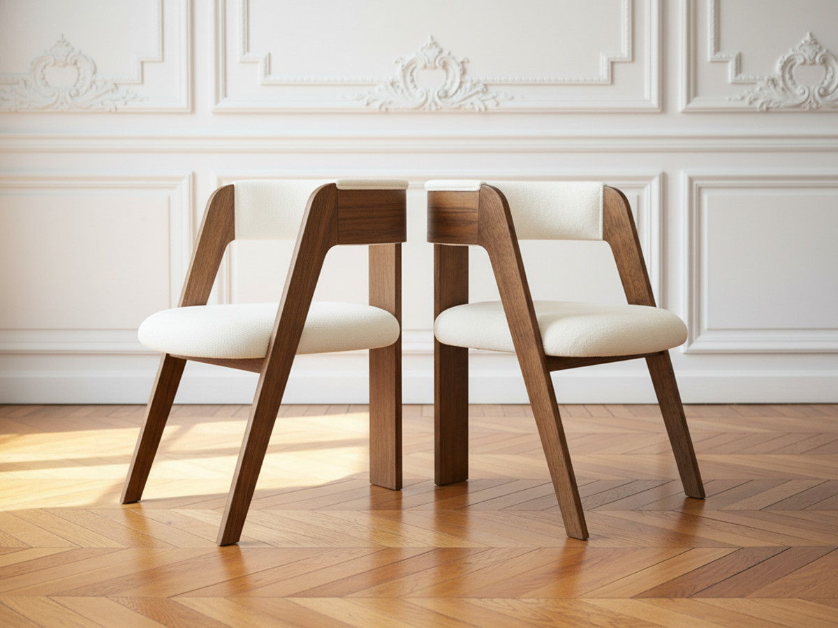 Lot de 2 chaises BORELY placage chêne massif et tissu bouclette