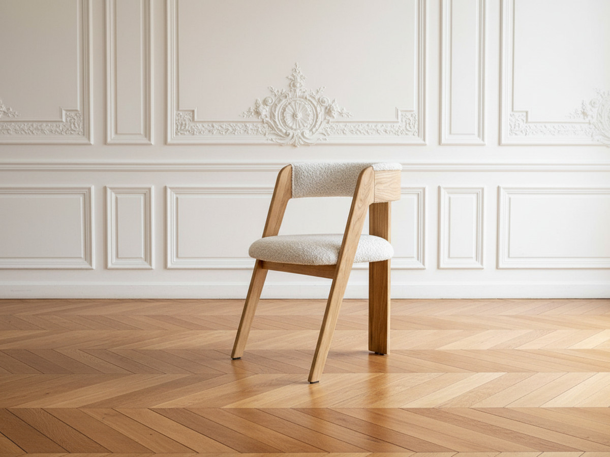 Set van 2 BORELY stoelen met massief eikenfineer en bouclé stof