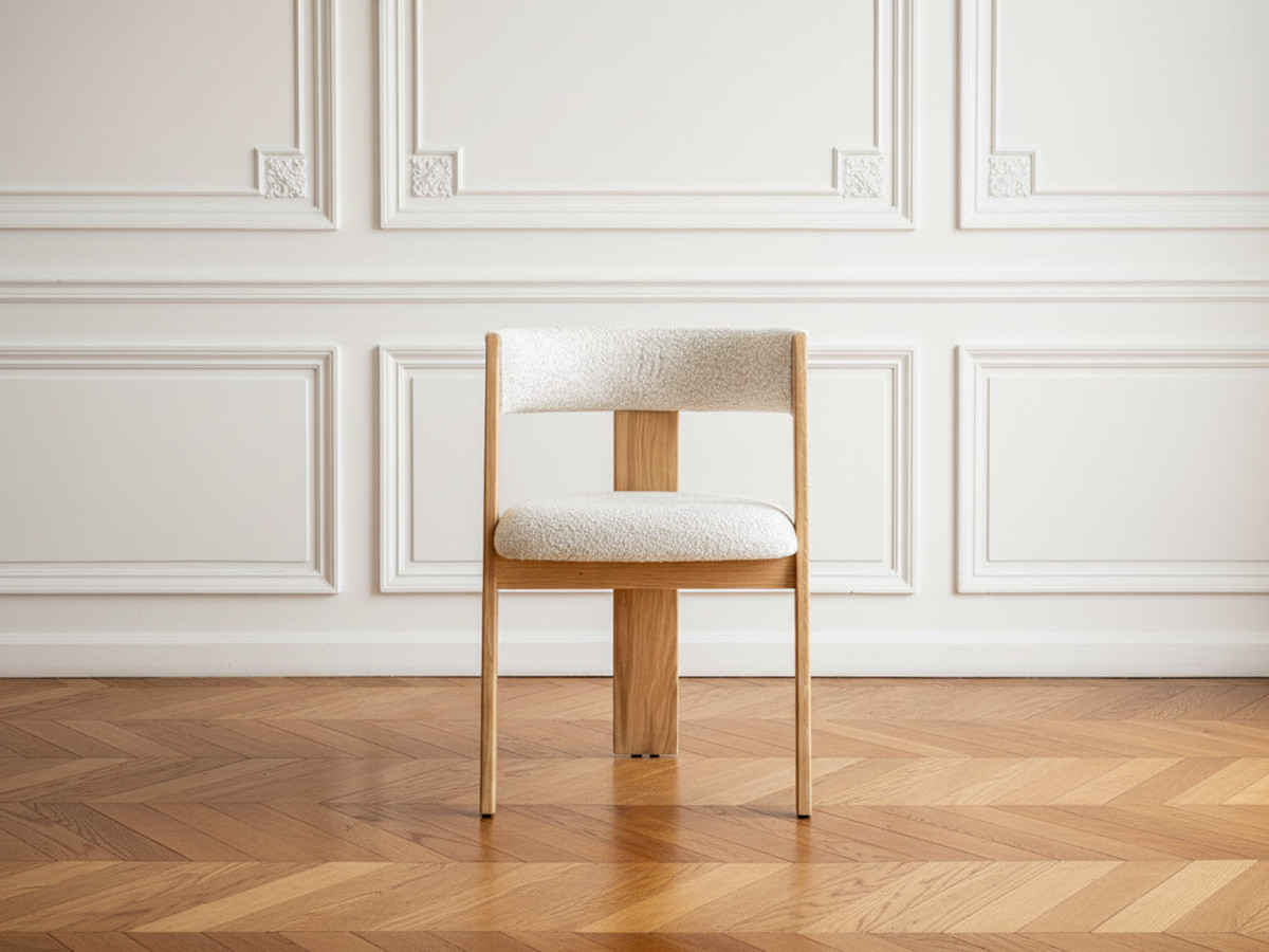 Set van 2 BORELY stoelen met massief eikenfineer en bouclé stof