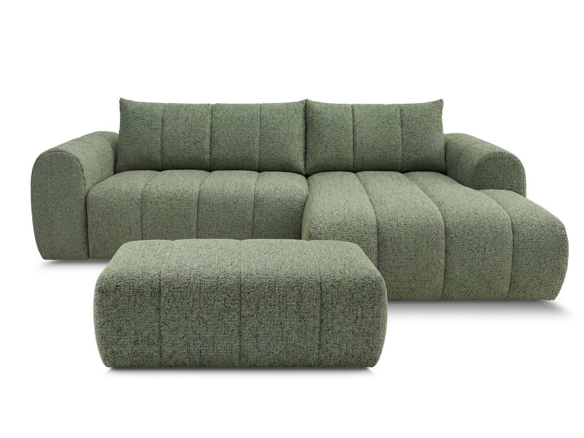 Canapé d'angle fixe NESTY tissu chiné avec pouf