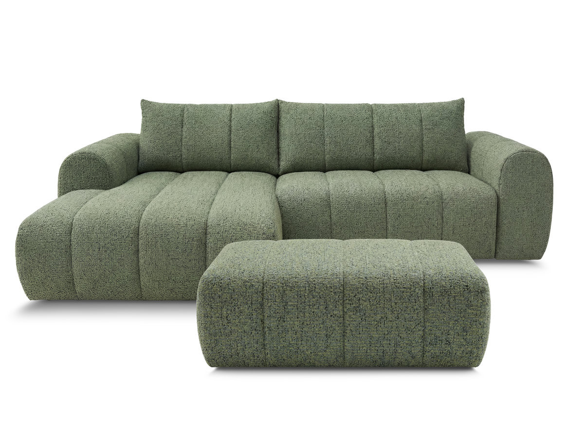 canapé d'angle fixe nesty tissu chiné avec pouf de couleur vert clair