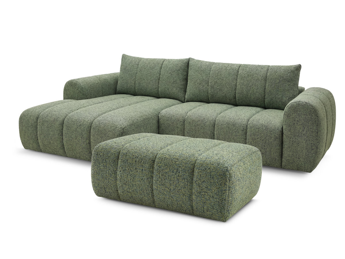 Canapé d'angle fixe NESTY tissu chiné avec pouf