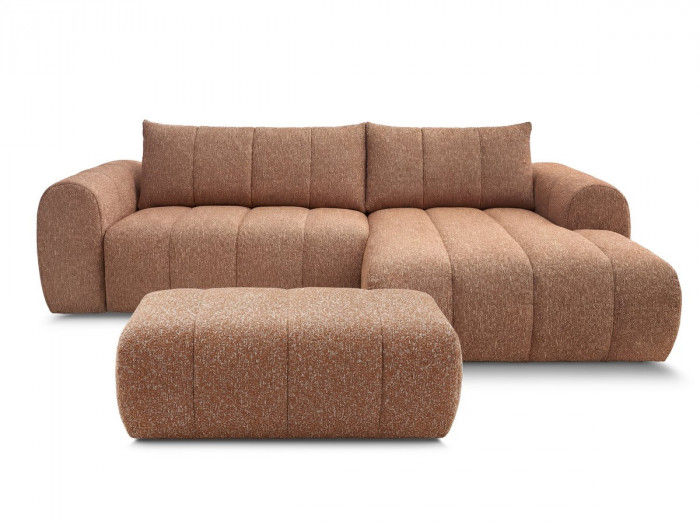 Canapé d'angle fixe NESTY tissu chiné avec pouf