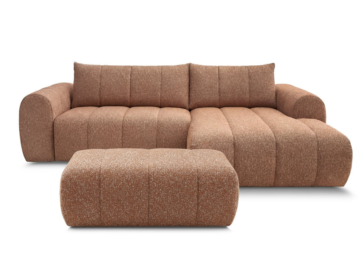 Canapé d'angle fixe NESTY tissu chiné avec pouf