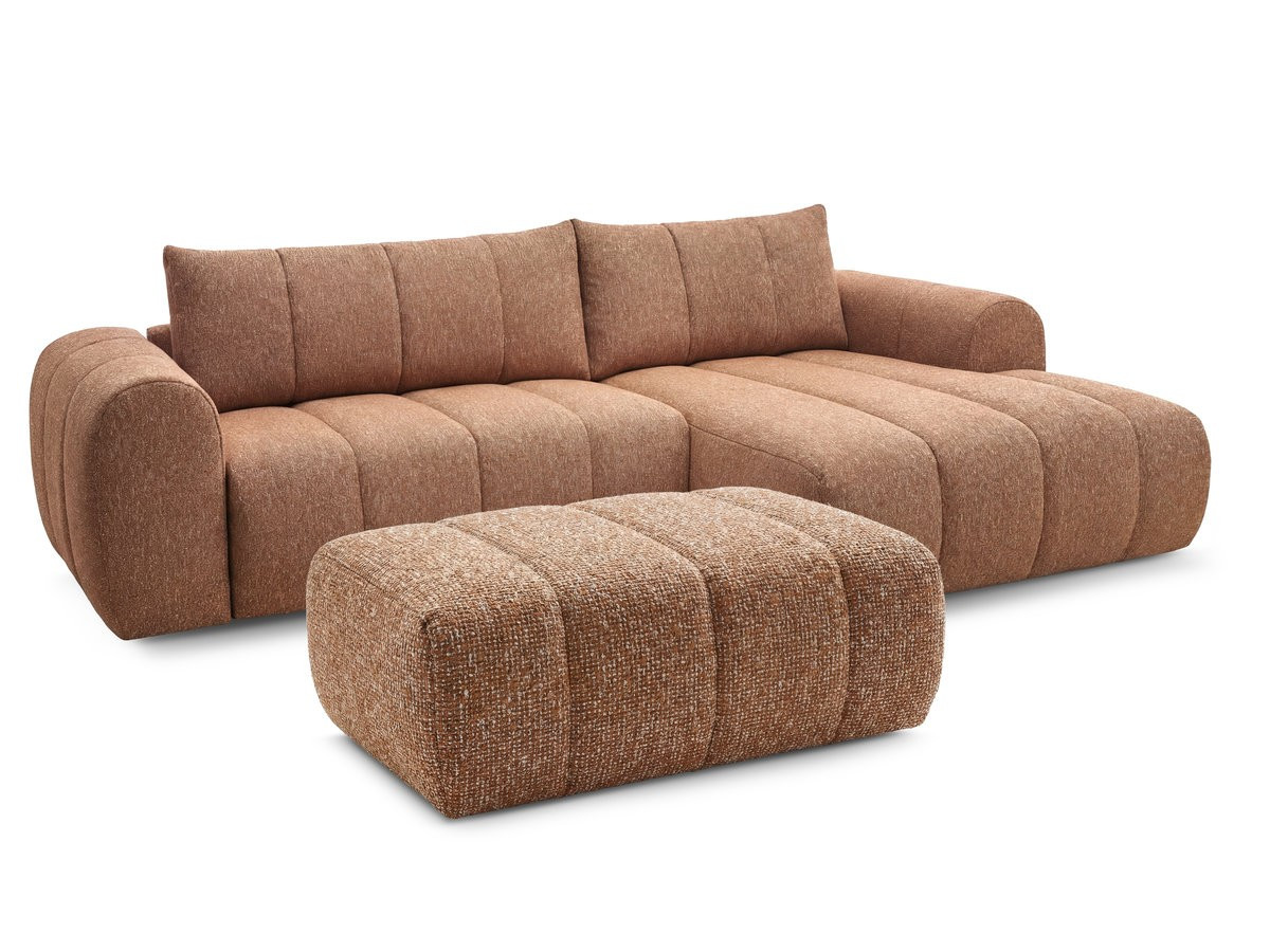 Canapé d'angle fixe NESTY tissu chiné avec pouf