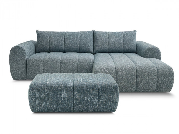 Canapé d'angle fixe NESTY tissu chiné avec pouf