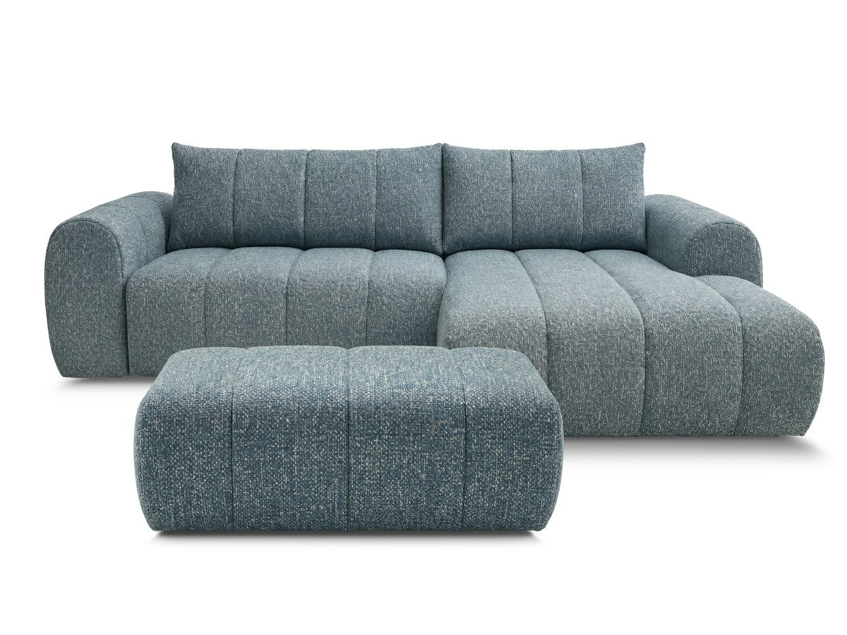 Canapé d'angle fixe NESTY tissu chiné avec pouf