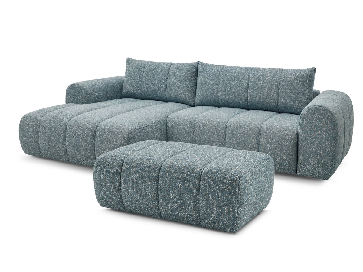 Canapé d'angle fixe NESTY tissu chiné avec pouf
