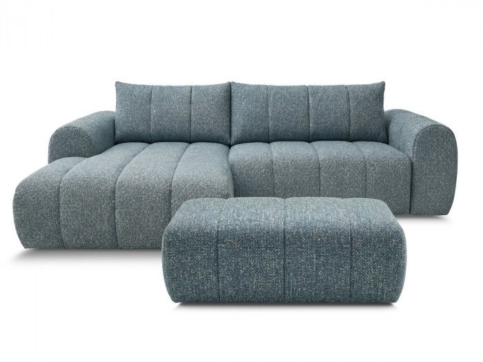 Canapé d'angle fixe NESTY tissu chiné avec pouf