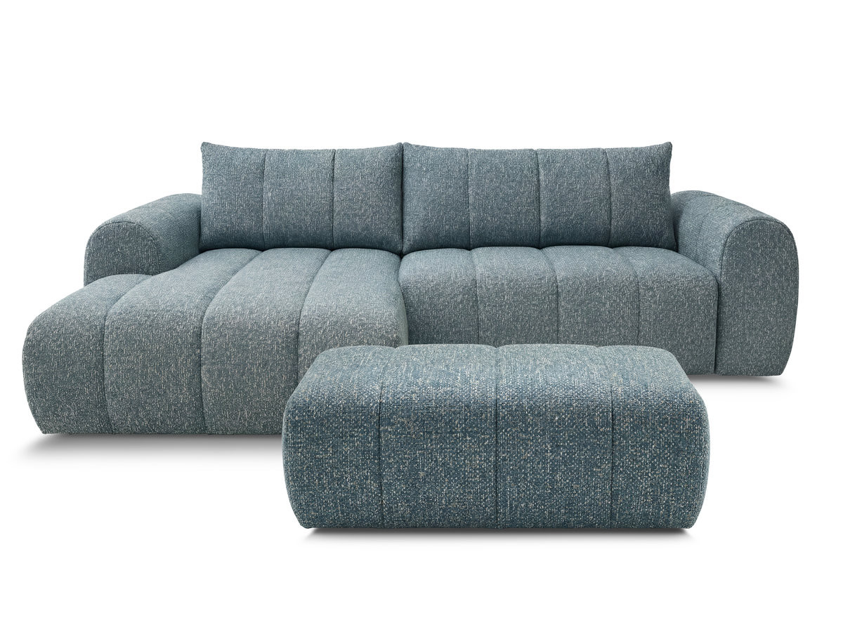 Canapé d'angle fixe NESTY tissu chiné avec pouf