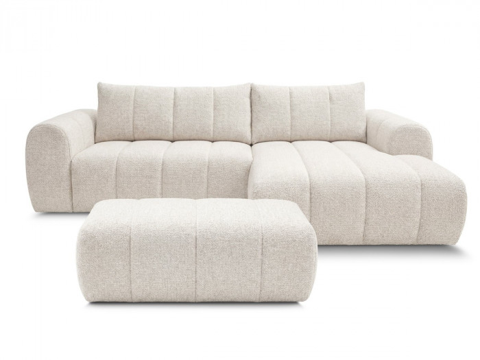 Canapé d'angle fixe NESTY tissu chiné avec pouf