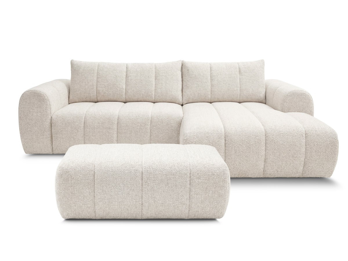 nesty vaste hoekbank in gemêleerde stof met voetenbank gekleurd beige