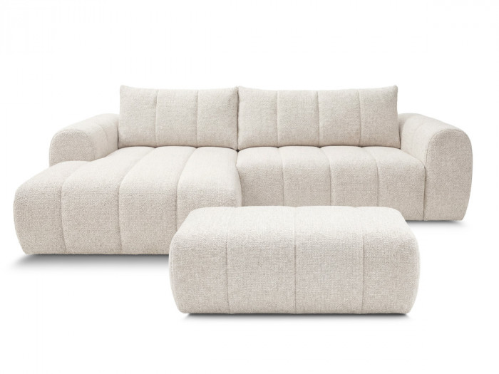 Canapé d'angle fixe NESTY tissu chiné avec pouf