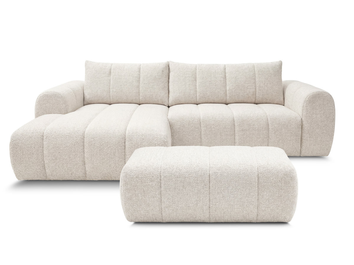 Canapé d'angle fixe NESTY tissu chiné avec pouf