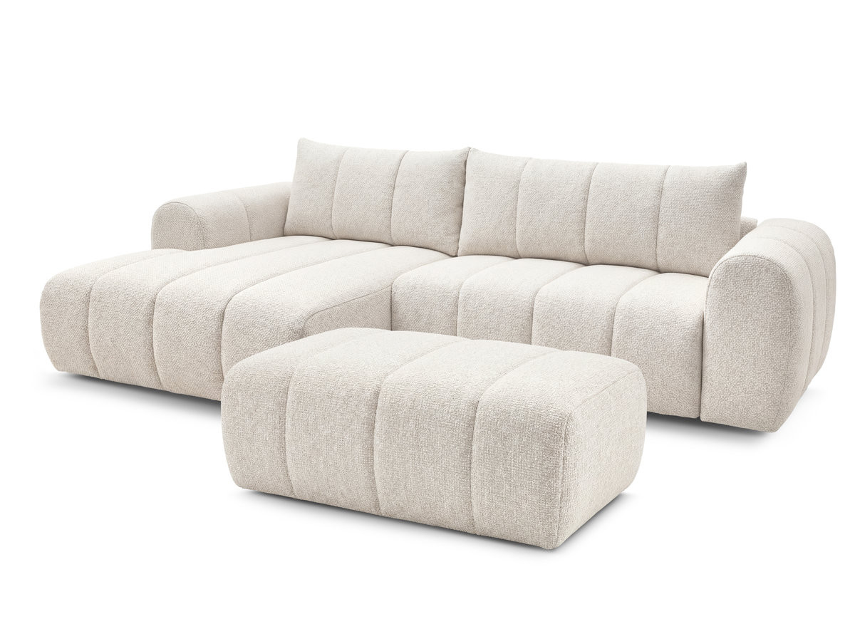 Canapé d'angle fixe NESTY tissu chiné avec pouf