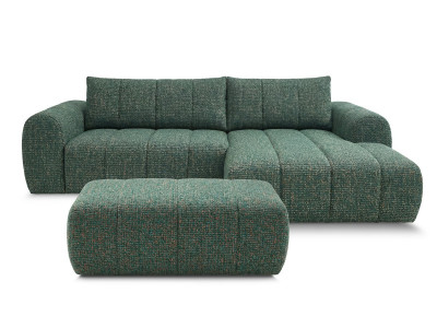 Canapé d'angle fixe NESTY tissu chiné avec pouf