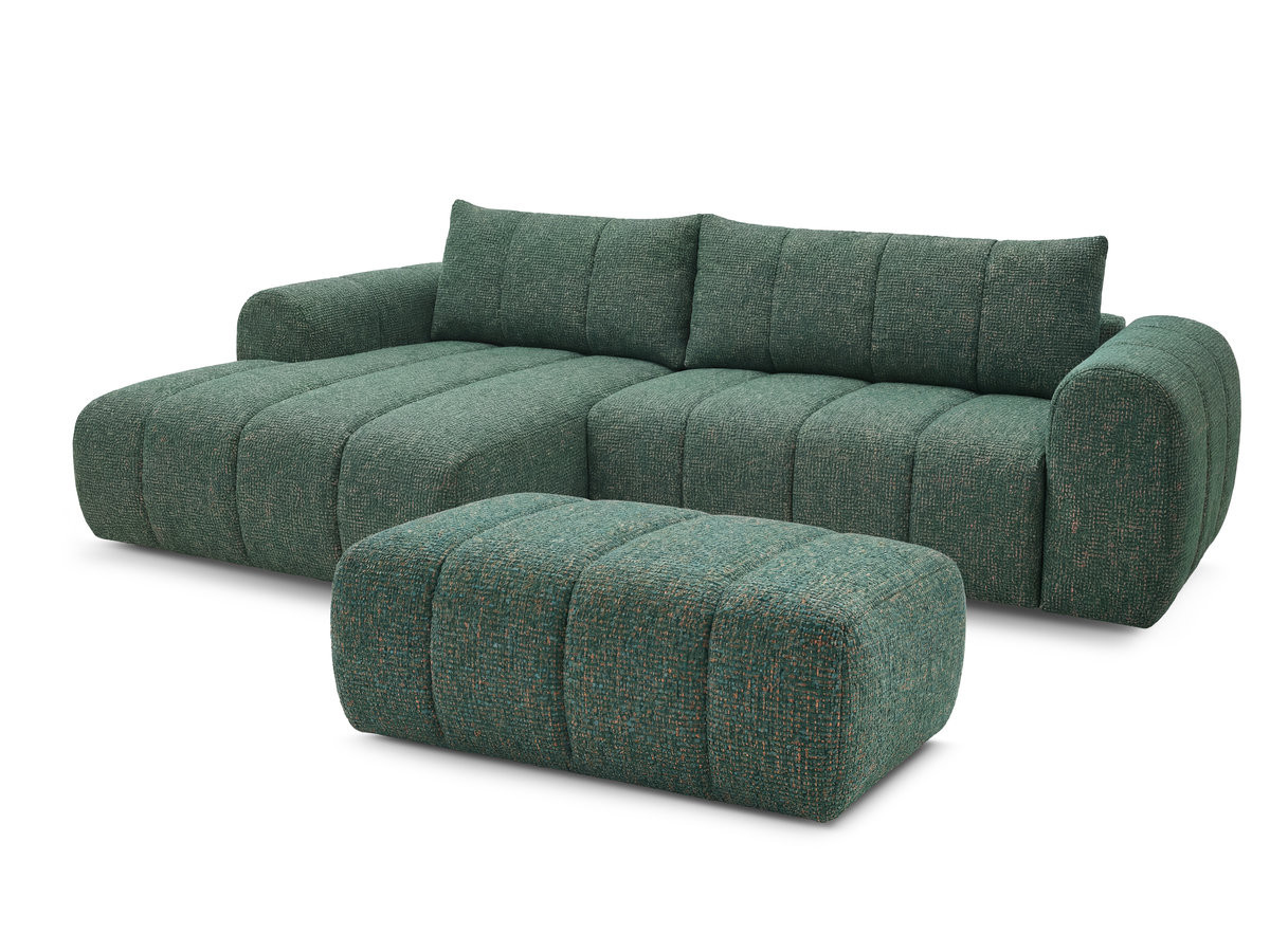 Canapé d'angle fixe NESTY tissu chiné avec pouf