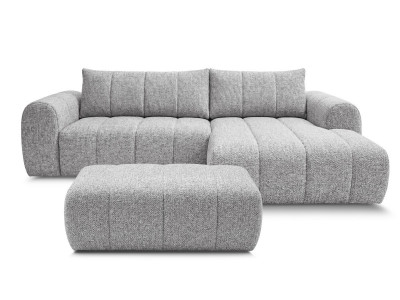 Canapé d'angle fixe NESTY tissu chiné avec pouf