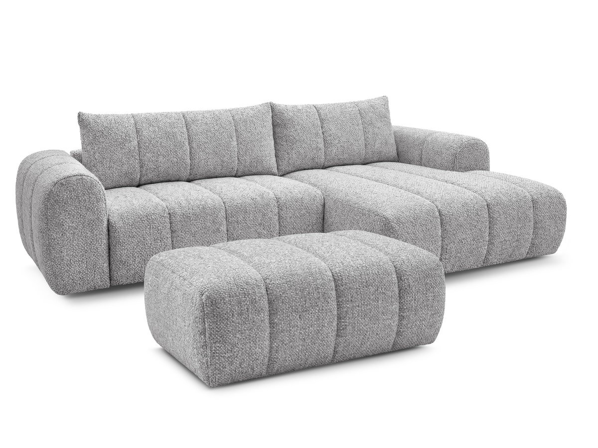 Canapé d'angle fixe NESTY tissu chiné avec pouf