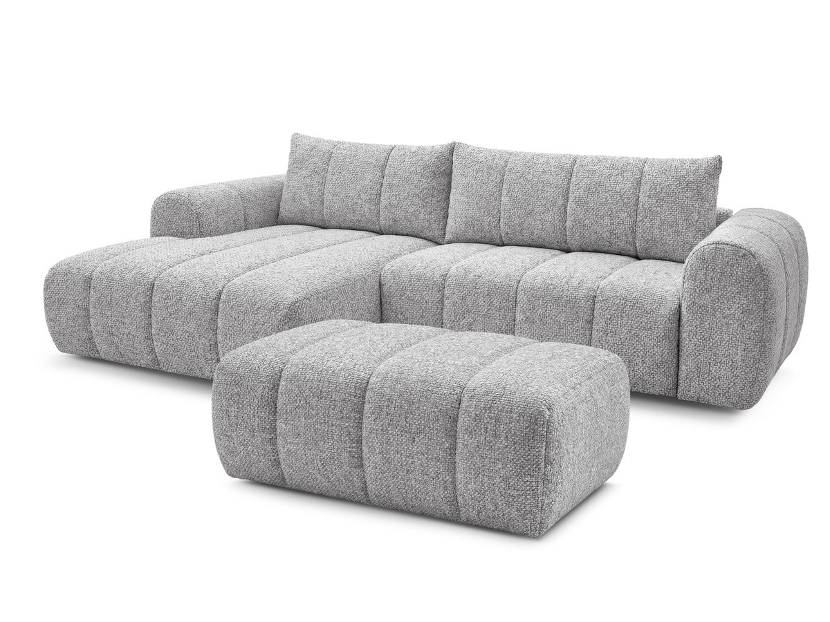 Canapé d'angle fixe NESTY tissu chiné avec pouf