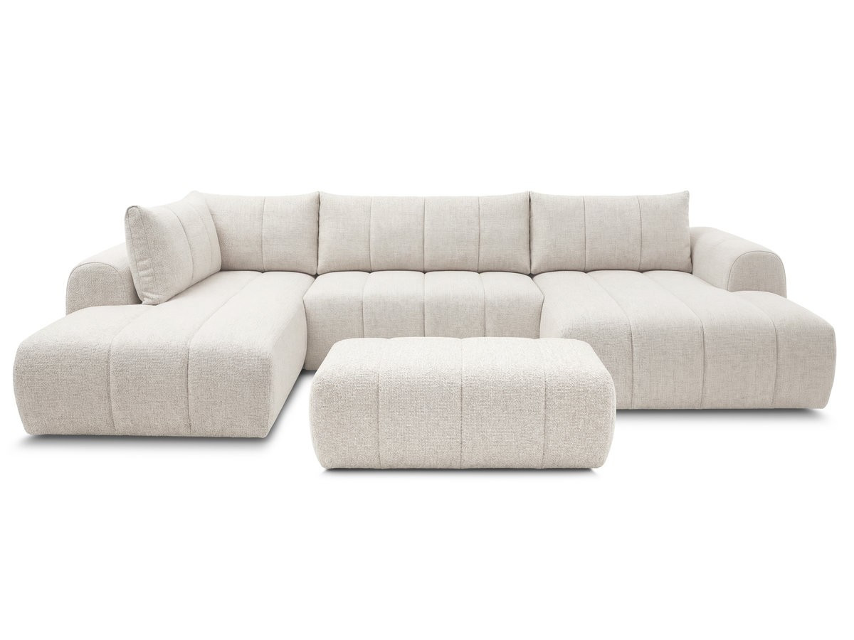 Canapé panoramique fixe NESTY tissu chiné avec pouf