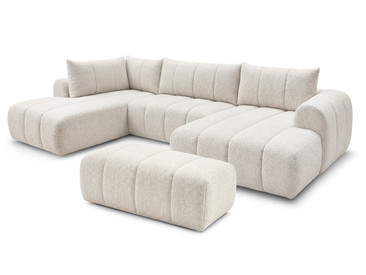 Canapé panoramique fixe NESTY tissu chiné avec pouf