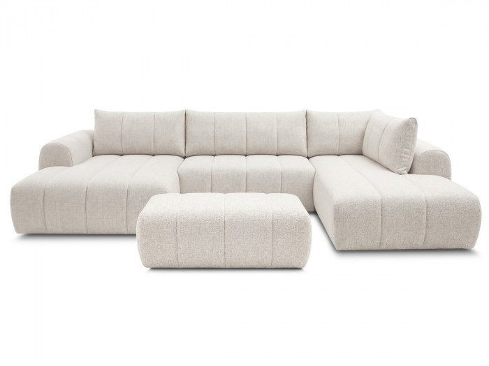 Canapé panoramique fixe NESTY tissu chiné avec pouf