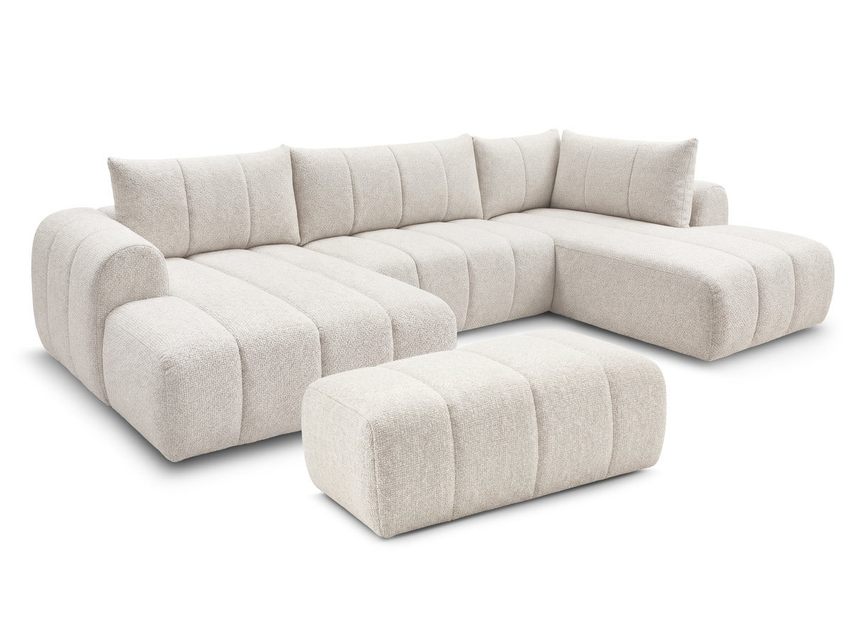 Canapé panoramique fixe NESTY tissu chiné avec pouf