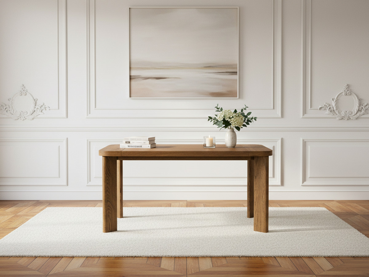 Table à manger extensible 150 à 210 cm LUMINY placage chêne massif marron foncé — vue 6