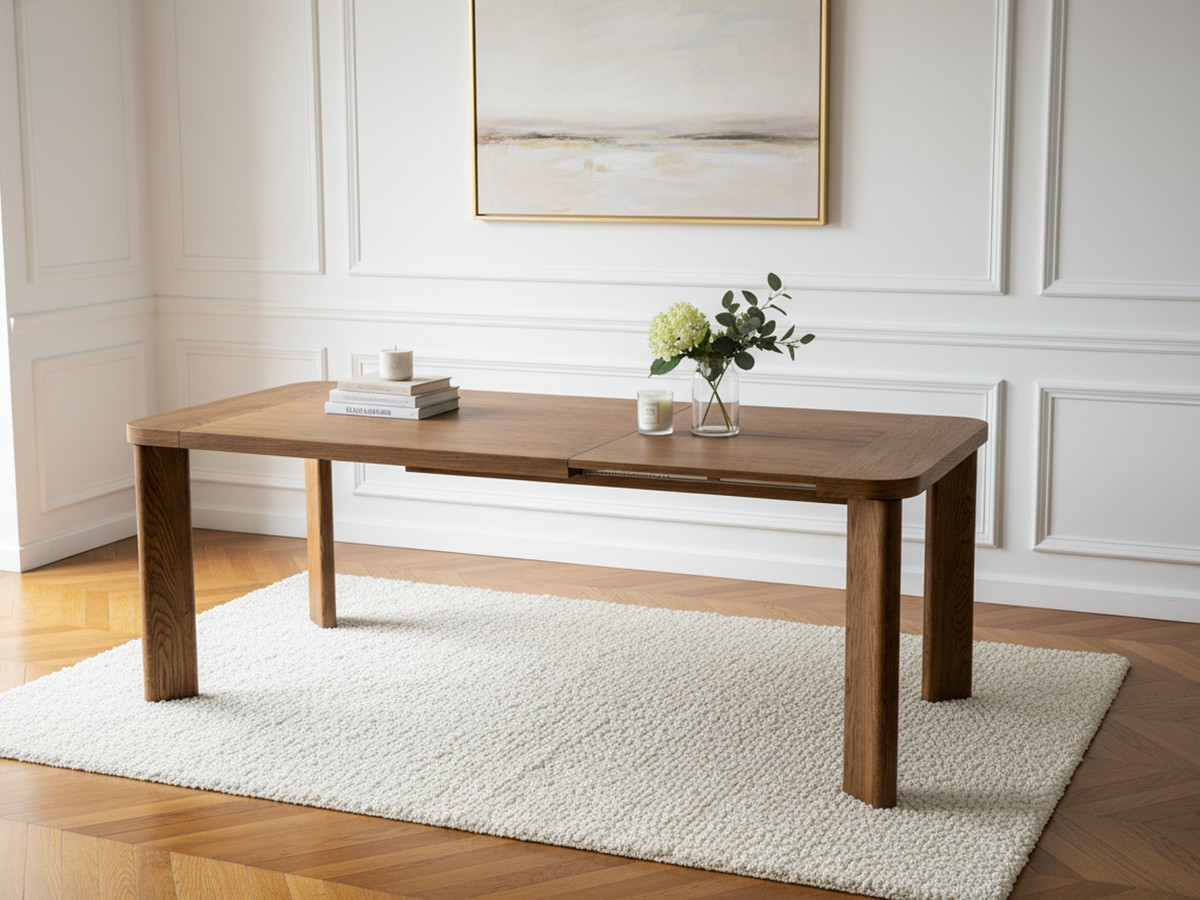 Table à manger extensible 150 à 210 cm LUMINY placage chêne massif marron foncé — vue 5