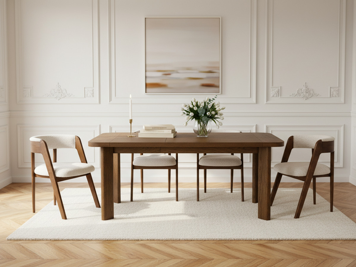 Table à manger extensible 150 à 210 cm LUMINY placage chêne massif Table à manger extensible 150 à 210 cm LUMINY placage chêne massif