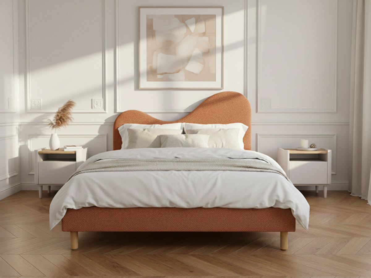 celina bed in boucléstof met stevige lattenbodem gekleurd oranje