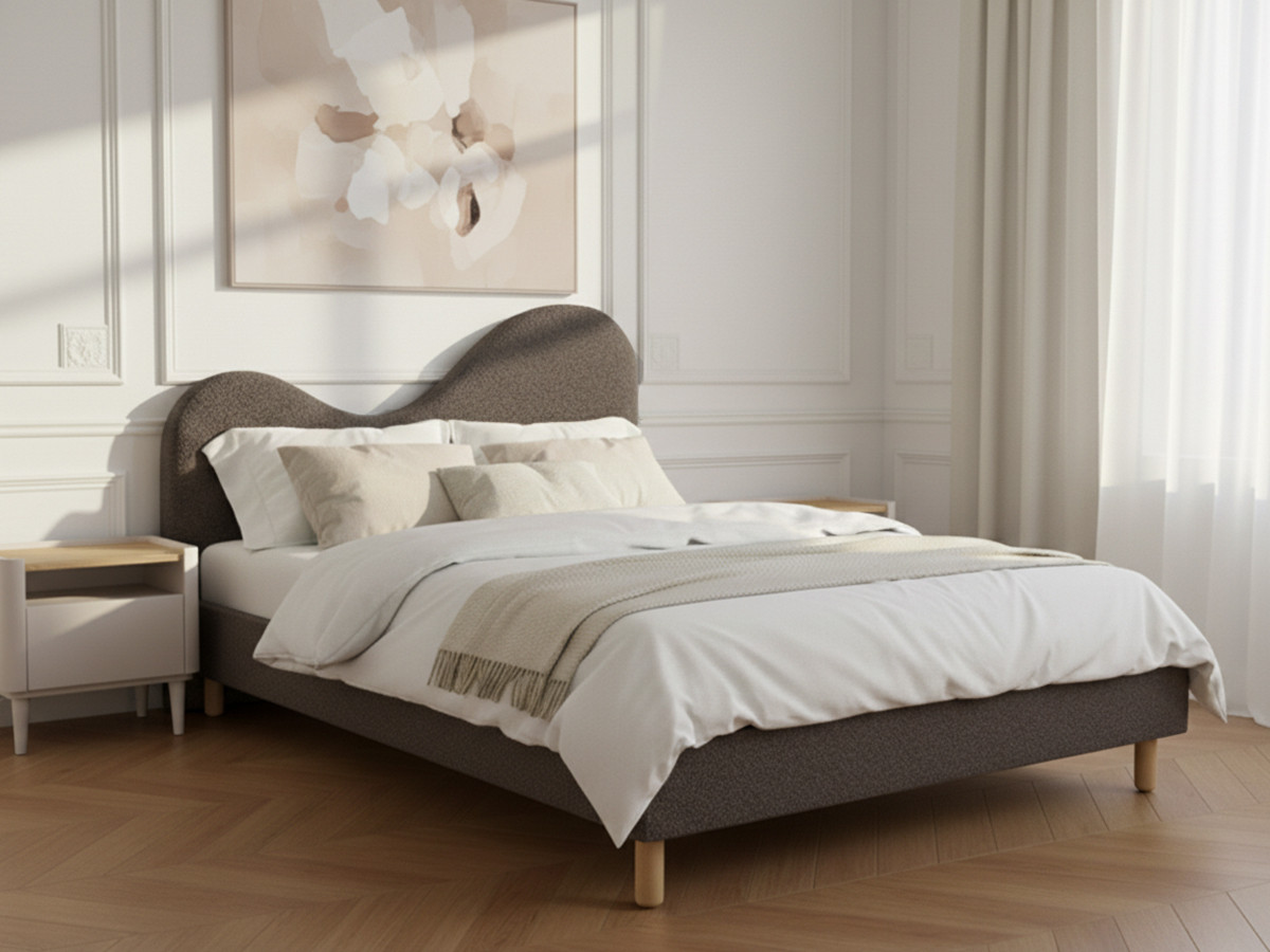 Lit CELINA bouclette avec lattes massives marron