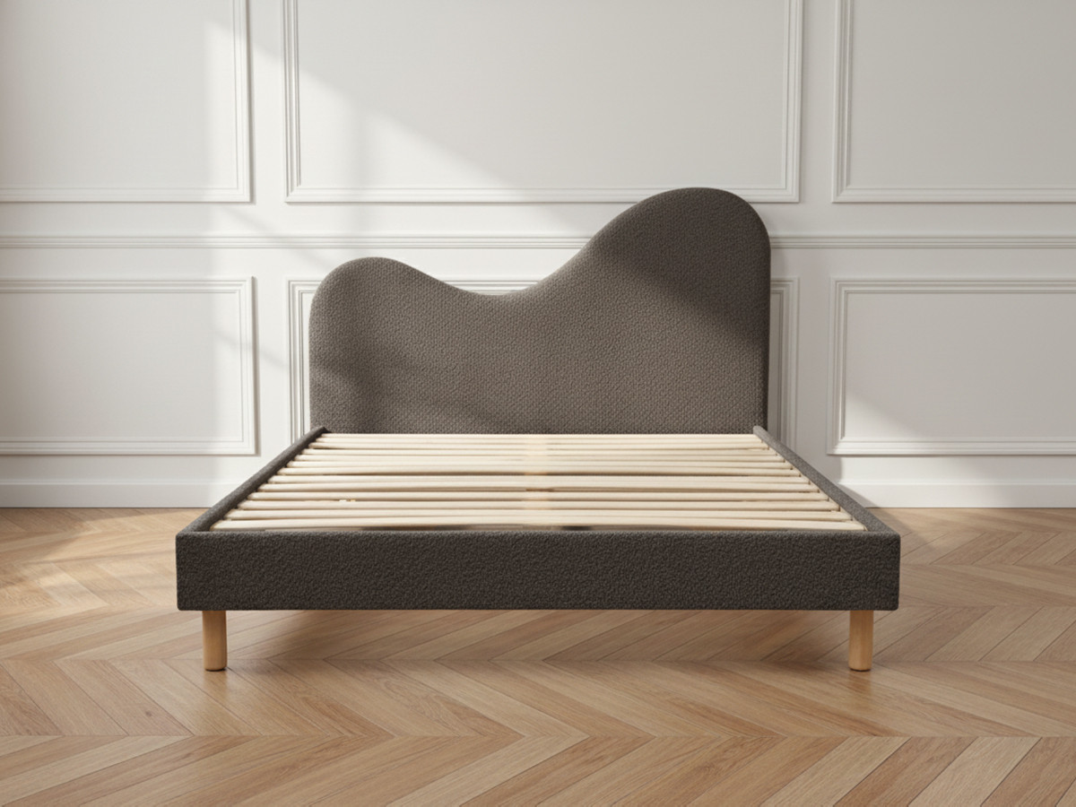 Lit CELINA bouclette avec lattes massives marron — vue 4