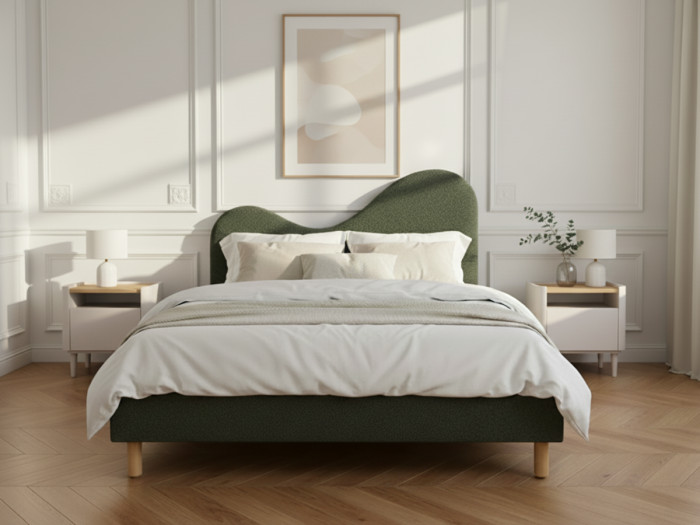 Lit CELINA tissu bouclette avec lattes massives