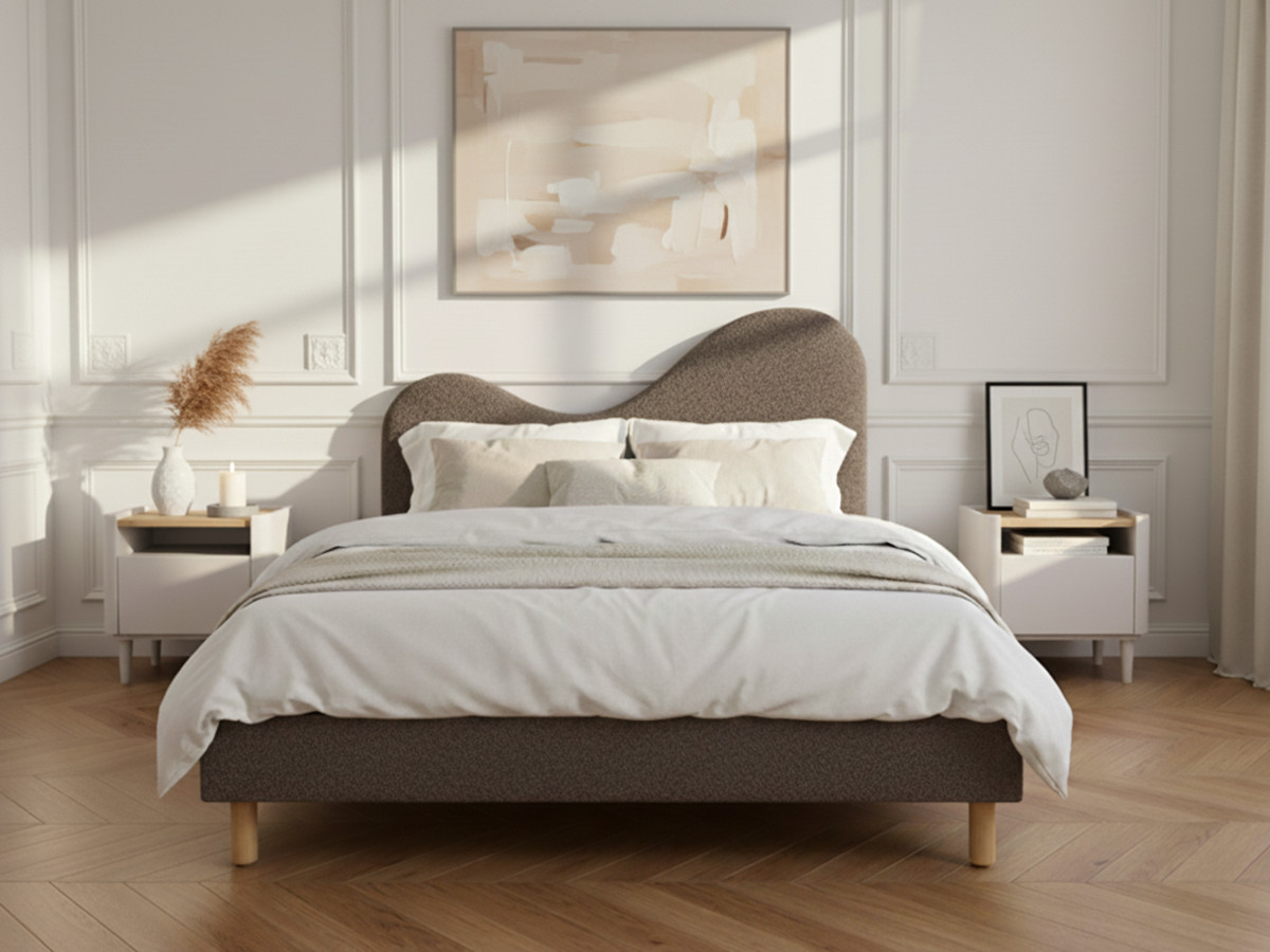 celina bed in boucléstof met stevige lattenbodem gekleurd bruin