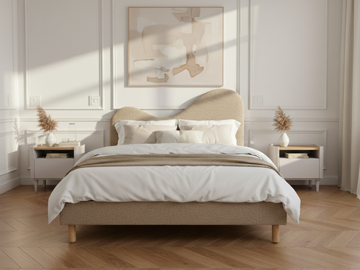 CELINA bed in boucléstof met stevige lattenbodem