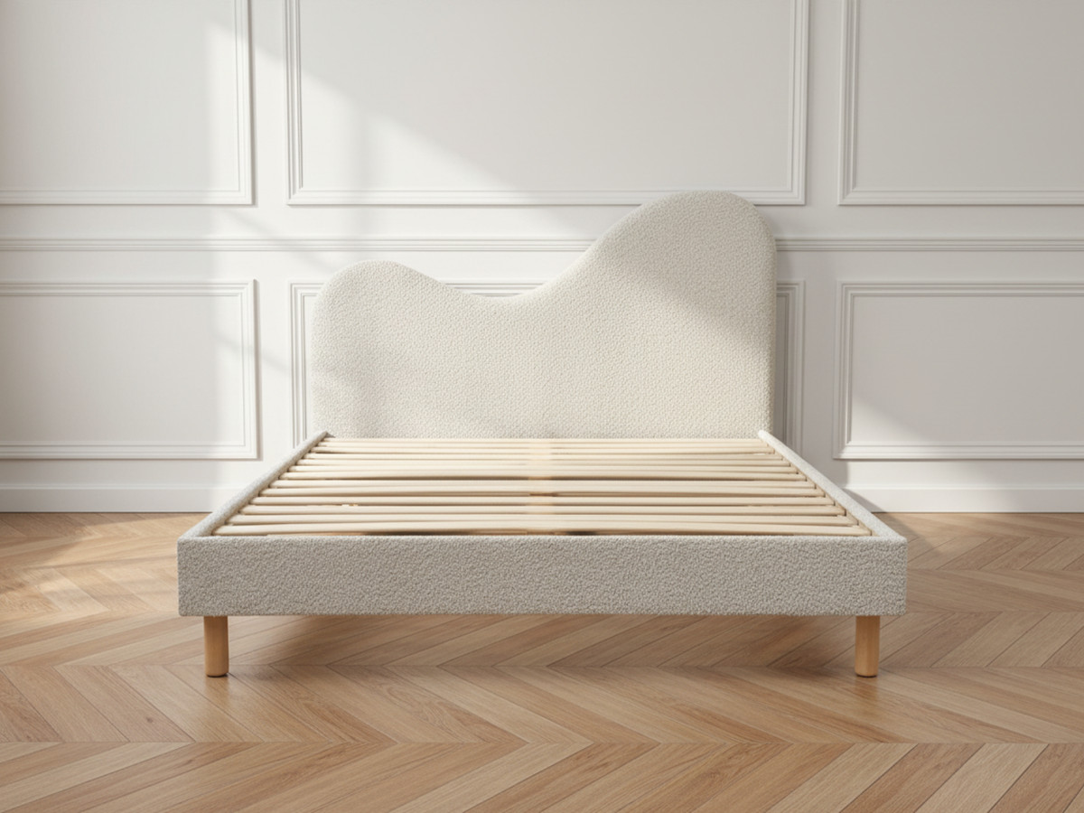 Lit CELINA bouclette avec lattes massives beige — vue 4