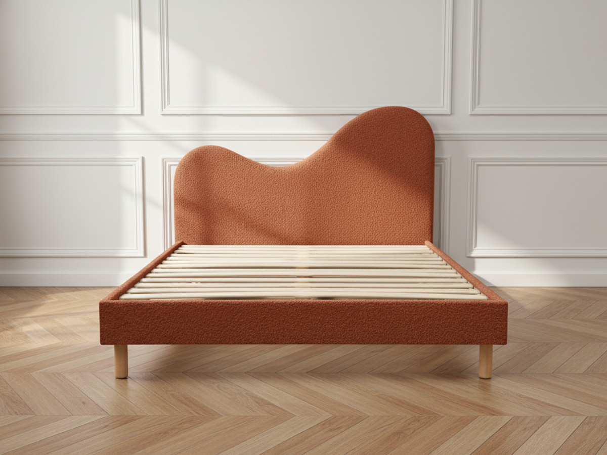 Lit CELINA tissu bouclette avec lattes massives