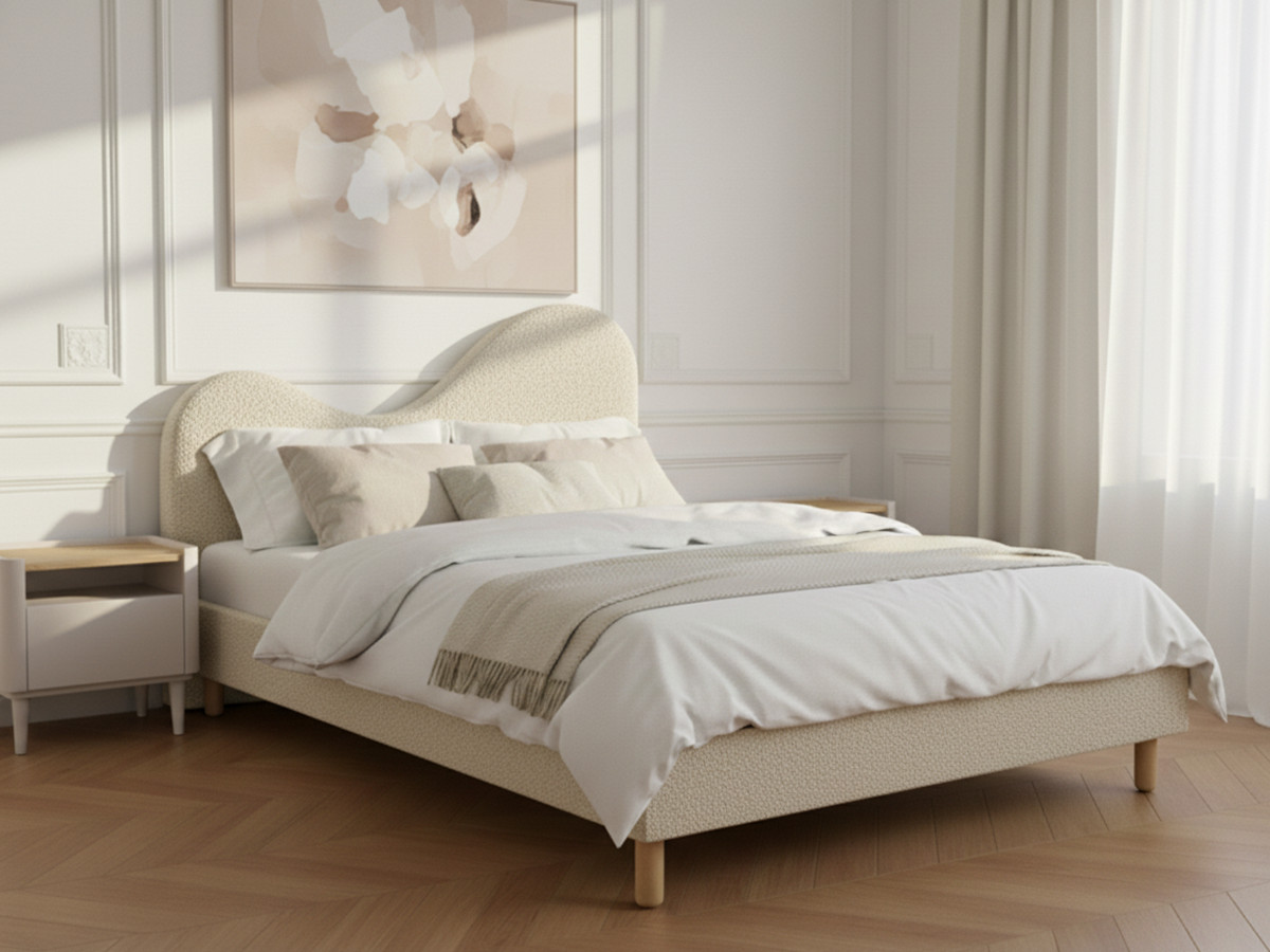 Lit CELINA tissu bouclette avec lattes massives