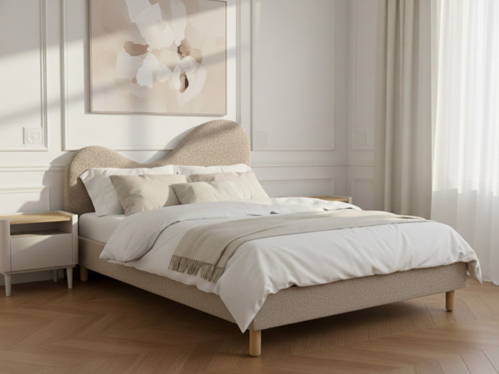 Lit CELINA tissu bouclette avec lattes massives